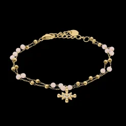 Damen Armband Kette AUSTRALE Gold Edelstahl Rosarote Perlen