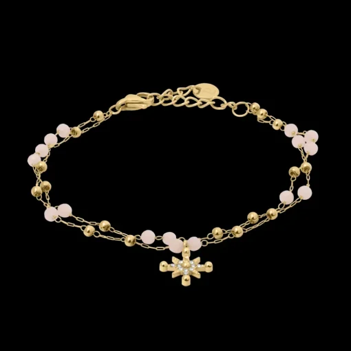 Damen Armband Kette AUSTRALE Gold Edelstahl Rosarote Perlen