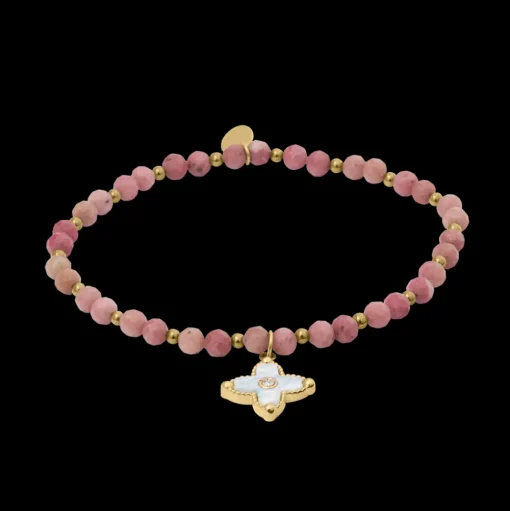 Damen Armband Perlen RUBYA Gold Edelstahl Rote Perlmutt