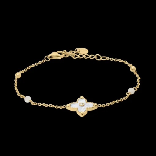 Damen Armband Perlen RUBYA Gold Edelstahl Weisse Perlmutt