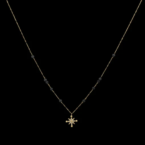 Damen Halskette  AUSTRALE Gold Edelstahl Schwarzes Perlen