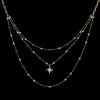 Damen Halskette Dreireihiges AUSTRALE Gold Edelstahl Schwarze Perlen