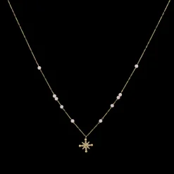 Damen Kette Kette AUSTRALE Gold Edelstahl  Rosarote Perlen