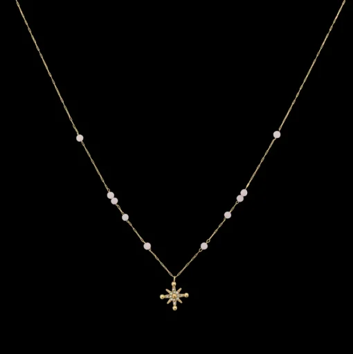 Damen Kette Kette AUSTRALE Gold Edelstahl  Rosarote Perlen