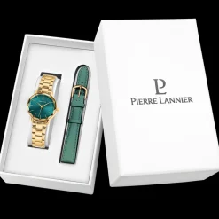 Damen Set MULTIPLES Grün Zifferblatt Grün Leder Armband
