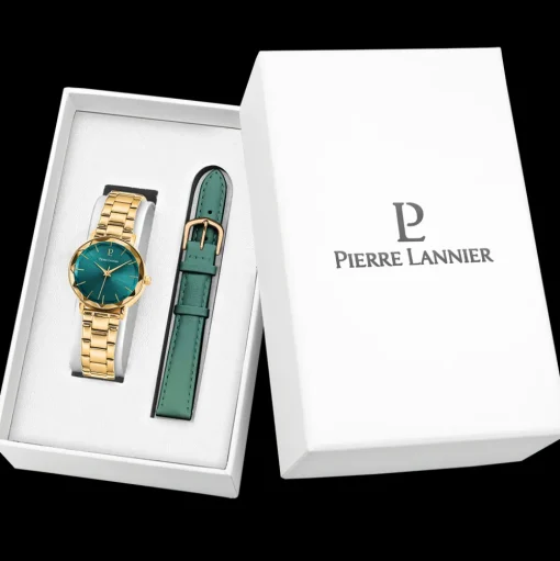 Damen Set MULTIPLES Grün Zifferblatt Grün Leder Armband