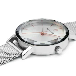 Damen Set MULTIPLES Silber Zifferblatt Rosarot Leder Armband