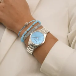 Damen Set ROXANE Blau Zifferblatt Silber Edelstahl Armband