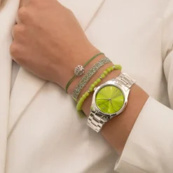 Damen Set ROXANE Grün Zifferblatt Silber Edelstahl Armband
