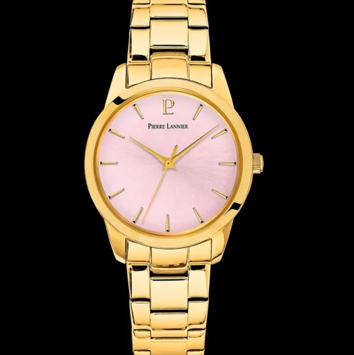 Damen Set ROXANE Rosarot Zifferblatt Gold Edelstahl Armband