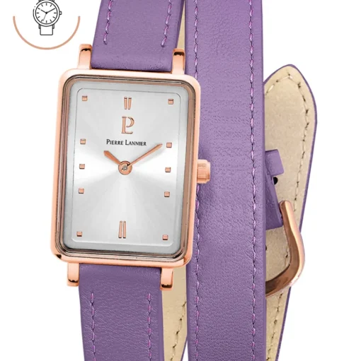 Damen Uhr ARIANE Silber Zifferblatt Violett Leder Armband