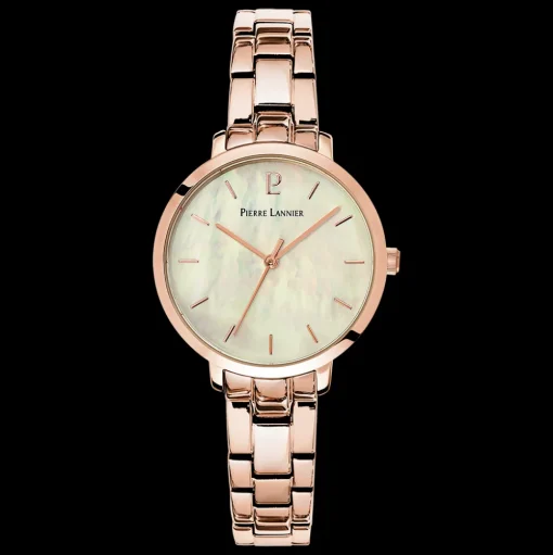 Damen Uhr AURA Weiss Zifferblatt Roségold Edelstahl Armband