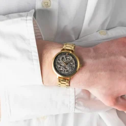Damen Uhr AUTOMATIC Grau Zifferblatt Gold Edelstahl 14 MM Armband