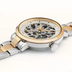 Damen Uhr AUTOMATIC Silber Zifferblatt Zweifarbig Edelstahl Armband