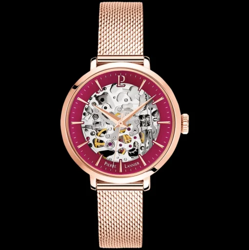 Damen Uhr AUTOMATICHimbeer Zifferblatt Roségold Milanaise Armband