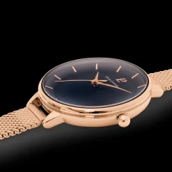 Damen Uhr DELICE Schwarz Zifferblatt Roségold Milanaise Armband
