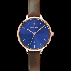 Damen Uhr ECHO Blau Zifferblatt Braun Leder Armband
