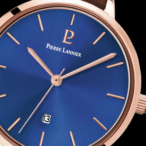 Damen Uhr ECHO Blau Zifferblatt Braun Leder Armband