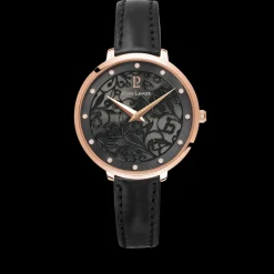 Damen Uhr EOLIA Grau Zifferblatt Schwarz Leder Armband
