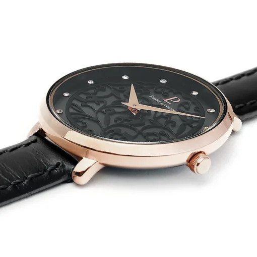 Damen Uhr EOLIA Grau Zifferblatt Schwarz Leder Armband
