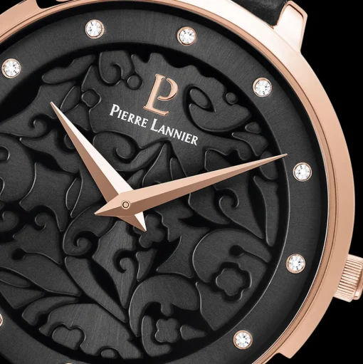 Damen Uhr EOLIA Grau Zifferblatt Schwarz Leder Armband
