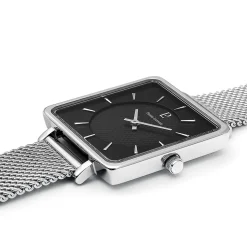 Damen Uhr LECARÉ Schwarz Zifferblatt Silber Milanaise Armband