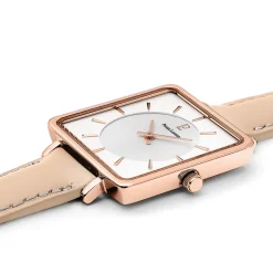 Damen Uhr LECARÉ Weiss Zifferblatt Rosarot Leder Armband