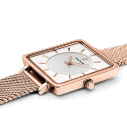 Damen Uhr LECARÉ Weiss Zifferblatt Roségold Milanaise Armband