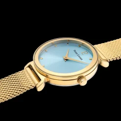Damen Uhr LIGNE PURE Blau Zifferblatt Gold Milanaise Armband