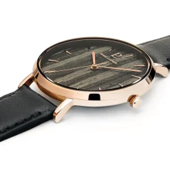 Damen Uhr NATURE Schwarz Zifferblatt Schwarz Leder Armband