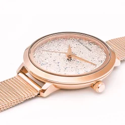 Damen Uhr PETITE CRISTAL Weiss Zifferblatt Roségold Milanaise Armband