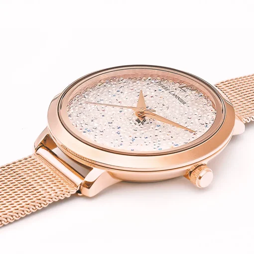Damen Uhr PETITE CRISTAL Weiss Zifferblatt Roségold Milanaise Armband