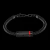 Herren Armband PADDOCK Schwarz Geflochtenes Leder und Stahl mit Rot Harz