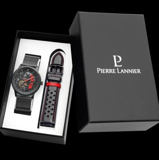 Herren Set PADDOCK Schwarz Zifferblatt Schwarz Milanaise Armband