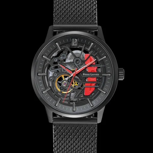 Herren Set PADDOCK Schwarz Zifferblatt Schwarz Milanaise Armband