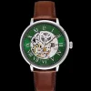 Herren Uhr AUTOMATIC Grün Zifferblatt Braun Leder 20 MM Armband