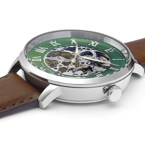 Herren Uhr AUTOMATIC Grün Zifferblatt Braun Leder 20 MM Armband