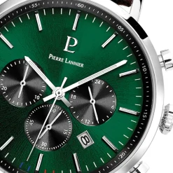 Herren Uhr BARON Grün Zifferblatt Braun Perforiertes Leder Armband