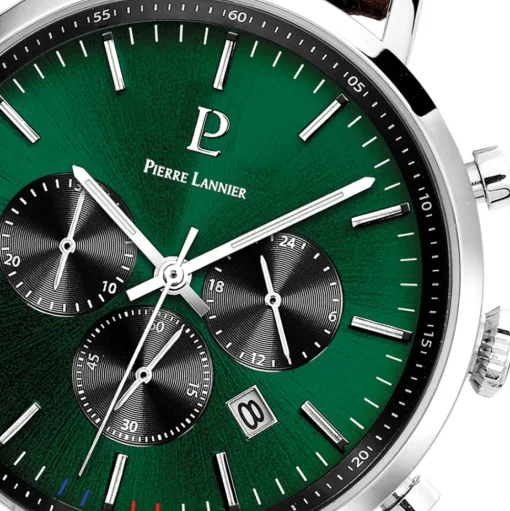 Herren Uhr BARON Grün Zifferblatt Braun Perforiertes Leder Armband