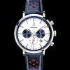 Herren Uhr BARON Weiss Zifferblatt Blau Perforiertes Leder Armband