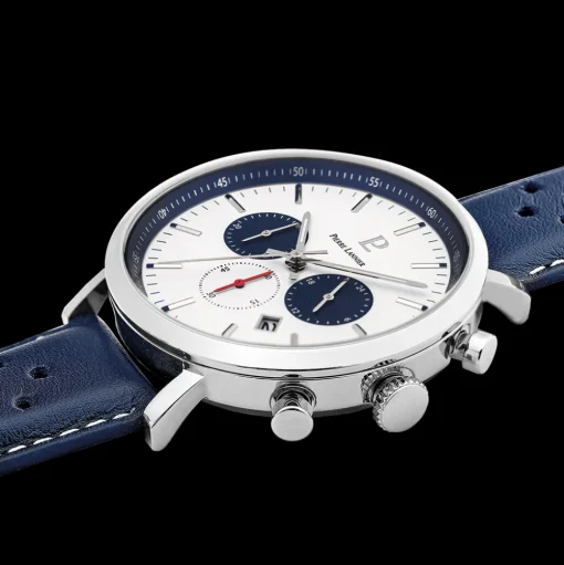 Herren Uhr BARON Weiss Zifferblatt Blau Perforiertes Leder Armband