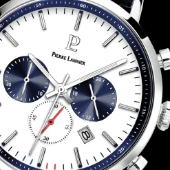 Herren Uhr BARON Weiss Zifferblatt Blau Perforiertes Leder Armband