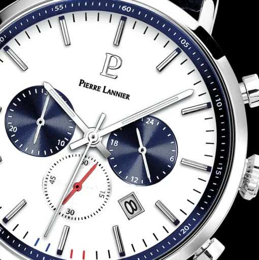 Herren Uhr BARON Weiss Zifferblatt Blau Perforiertes Leder Armband