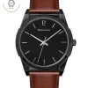 Herren Uhr CANDIDE Schwarz Zifferblatt Braun Leder Armband