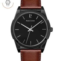 Herren Uhr CANDIDE Schwarz Zifferblatt Braun Leder Armband