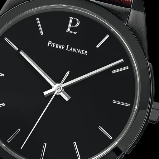 Herren Uhr CANDIDE Schwarz Zifferblatt Braun Leder Armband