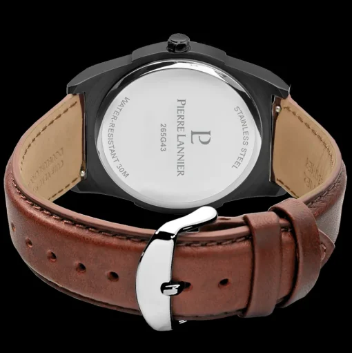Herren Uhr CANDIDE Schwarz Zifferblatt Braun Leder Armband
