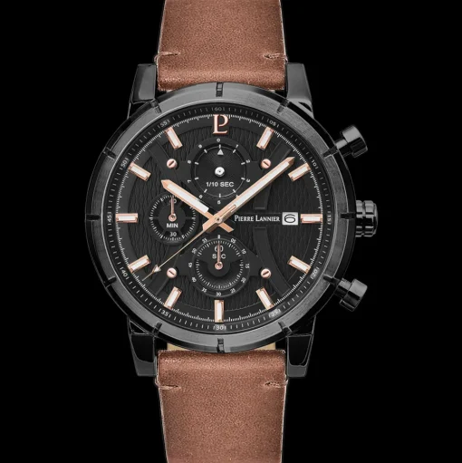 Herren Uhr CRITERIUM Schwarz Zifferblatt Braun Leder Armban