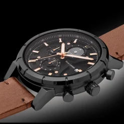 Herren Uhr CRITERIUM Schwarz Zifferblatt Braun Leder Armban
