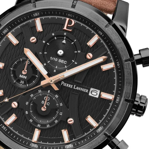 Herren Uhr CRITERIUM Schwarz Zifferblatt Braun Leder Armban